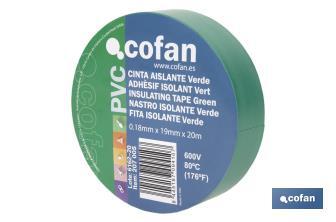 Fita isoladora | 180 microns | Cor Verde | 19 mm x 20 metros - Cofan