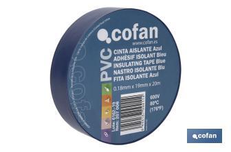 Cinta Aislante 180 Micras | Color azul | Resistente al voltaje, al calor y a diferentes ácidos y alcalinos - Cofan