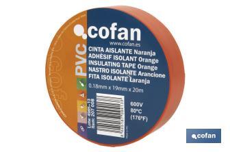 Ruban isolant 180 microns | Couleur orange | Résistant à la tension, à la chaleur et à plusieurs acides et alcalins - Cofan