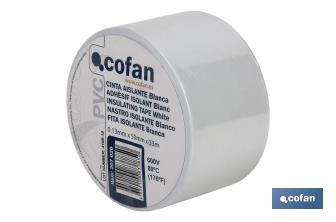 Insulating tape 180 microns | White | Resistant to voltage, heat and different acids and alkaline materials - Cofan