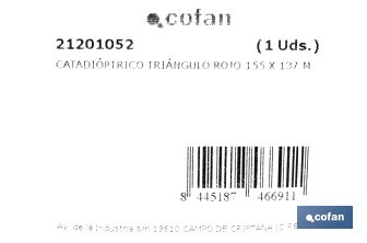 Catadióptrico triangular con agujero | Producto homologado | Disponible con o sin tornillos | Medidas: 155 x 137 mm - Cofan