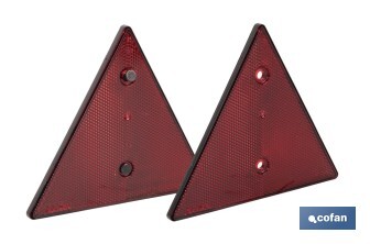 Catadióptrico triangular con agujero | Producto homologado | Disponible con o sin tornillos | Medidas: 155 x 137 mm - Cofan