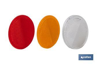 Catadióptricos redondos con adhesivo para fijar en vehículos | 3 Colores: rojo, ámbar y blanco | Diámetro: 55 mm - Cofan