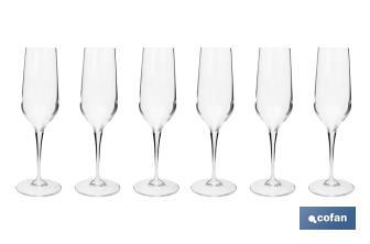 Pack of 6 champagne flutes | Ágata Model | Capacity: 23cl | 100% lead-free - Cofan