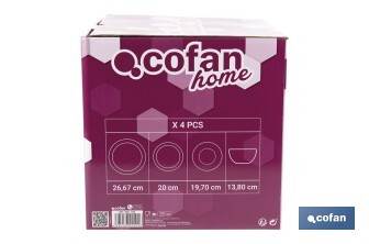 Vajilla de porcelana esmaltada de color blanco con diseño en relieve | Set de 16 piezas | Apta para lavavajillas, microondas y horno - Cofan
