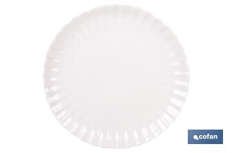 Vajilla de porcelana esmaltada de color blanco con diseño en relieve | Set de 16 piezas | Apta para lavavajillas, microondas y horno - Cofan