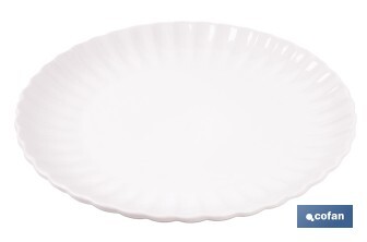 Vajilla de porcelana esmaltada de color blanco con diseño en relieve | Set de 16 piezas | Apta para lavavajillas, microondas y horno - Cofan