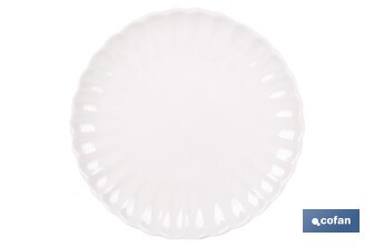 Vajilla de porcelana esmaltada de color blanco con diseño en relieve | Set de 16 piezas | Apta para lavavajillas, microondas y horno - Cofan