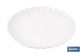 Vajilla de porcelana esmaltada de color blanco con diseño en relieve | Set de 16 piezas | Apta para lavavajillas, microondas y horno - Cofan