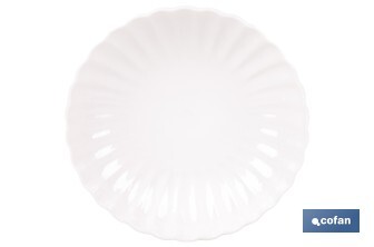 Vajilla de porcelana esmaltada de color blanco con diseño en relieve | Set de 16 piezas | Apta para lavavajillas, microondas y horno - Cofan