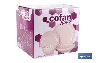 Vajilla de porcelana esmaltada en color rosa nude con diseño en relieve | Set de 16 piezas | Apta para lavavajillas, microondas y horno - Cofan