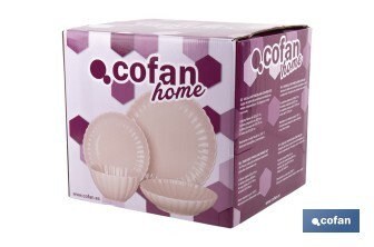 Vajilla de porcelana esmaltada en color rosa nude con diseño en relieve | Set de 16 piezas | Apta para lavavajillas, microondas y horno - Cofan
