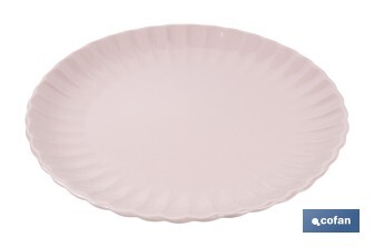 Vajilla de porcelana esmaltada en color rosa nude con diseño en relieve | Set de 16 piezas | Apta para lavavajillas, microondas y horno - Cofan