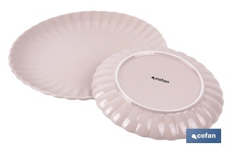Vajilla de porcelana esmaltada en color rosa nude con diseño en relieve | Set de 16 piezas | Apta para lavavajillas, microondas y horno - Cofan