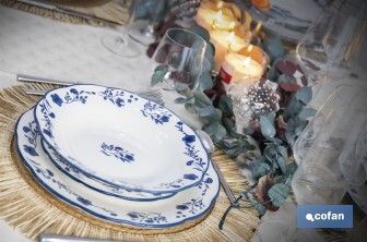 Vajilla de porcelana con flores azules | Set de 18 piezas | Adecuado para 6 personas | Apta para lavavajillas, microondas y horno - Cofan