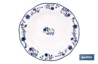 Vajilla de porcelana con flores azules | Set de 18 piezas | Adecuado para 6 personas | Apta para lavavajillas, microondas y horno - Cofan