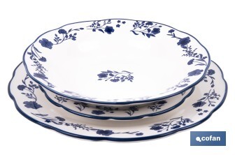 Vajilla de porcelana con flores azules | Set de 18 piezas | Adecuado para 6 personas | Apta para lavavajillas, microondas y horno - Cofan