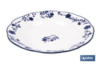 Vajilla de porcelana con flores azules | Set de 18 piezas | Adecuado para 6 personas | Apta para lavavajillas, microondas y horno - Cofan