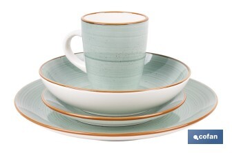 Vajilla de cerámica verde agua pintada a mano | Set de 16 piezas | Apta para lavavajillas, microondas y horno - Cofan