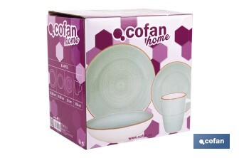Vajilla de cerámica verde agua pintada a mano | Set de 16 piezas | Apta para lavavajillas, microondas y horno - Cofan