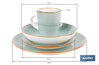 Vajilla de cerámica verde agua pintada a mano | Set de 16 piezas | Apta para lavavajillas, microondas y horno - Cofan