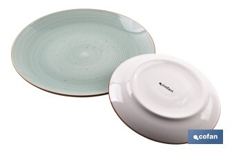 Vajilla de cerámica verde agua pintada a mano | Set de 16 piezas | Apta para lavavajillas, microondas y horno - Cofan