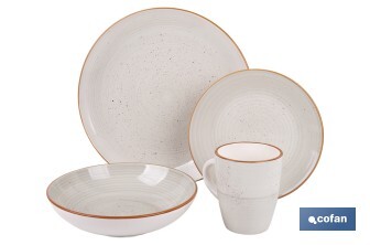 Vajilla de cerámica color beige pintada a mano | Set de 16 piezas | Apta para lavavajillas, microondas y horno - Cofan