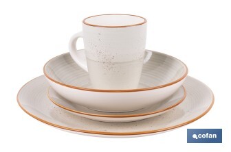 Vajilla de cerámica color beige pintada a mano | Set de 16 piezas | Apta para lavavajillas, microondas y horno - Cofan