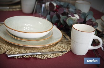 Vajilla de cerámica color beige pintada a mano | Set de 16 piezas | Apta para lavavajillas, microondas y horno - Cofan