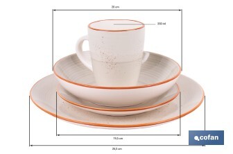 Vajilla de cerámica color beige pintada a mano | Set de 16 piezas | Apta para lavavajillas, microondas y horno - Cofan