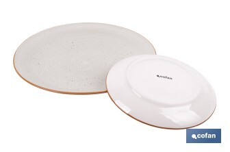 Vajilla de cerámica color beige pintada a mano | Set de 16 piezas | Apta para lavavajillas, microondas y horno - Cofan