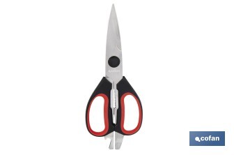 Tijeras de cocina multiusos con mango antideslizante | Hojas de acero inoxidable | Longitud: 21,5 cm | Perfectas para cortar, partir nueces y abrir botellas - Cofan