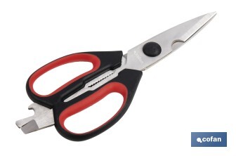 Tijeras de cocina multiusos con mango antideslizante | Hojas de acero inoxidable | Longitud: 21,5 cm | Perfectas para cortar, partir nueces y abrir botellas - Cofan