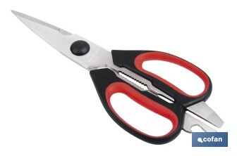 Tijeras de cocina multiusos con mango antideslizante | Hojas de acero inoxidable | Longitud: 21,5 cm | Perfectas para cortar, partir nueces y abrir botellas - Cofan