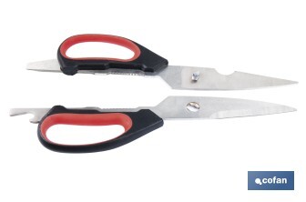 Tijeras de cocina multiusos con mango antideslizante | Hojas de acero inoxidable | Longitud: 21,5 cm | Perfectas para cortar, partir nueces y abrir botellas - Cofan