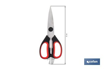 Tijeras de cocina multiusos con mango antideslizante | Hojas de acero inoxidable | Longitud: 21,5 cm | Perfectas para cortar, partir nueces y abrir botellas - Cofan