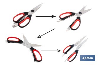 Tijeras de cocina multiusos con mango antideslizante | Hojas de acero inoxidable | Longitud: 21,5 cm | Perfectas para cortar, partir nueces y abrir botellas - Cofan