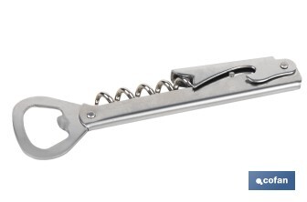 Sacacorchos con abridor | Material: Acero inoxidable | Adecuado para uso profesional | Diseño compacto y duradero | Longitud: 14 cm - Cofan