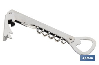 Sacacorchos con abridor | Material: Acero inoxidable | Adecuado para uso profesional | Diseño compacto y duradero | Longitud: 14 cm - Cofan
