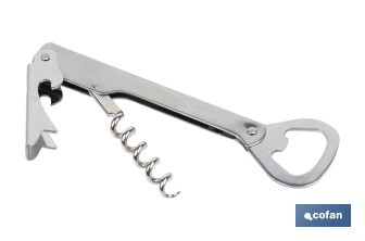 Sacacorchos con abridor | Material: Acero inoxidable | Adecuado para uso profesional | Diseño compacto y duradero | Longitud: 14 cm - Cofan