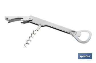Sacacorchos con abridor | Material: Acero inoxidable | Adecuado para uso profesional | Diseño compacto y duradero | Longitud: 14 cm - Cofan