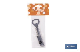 Sacacorchos con abridor | Material: Acero inoxidable | Adecuado para uso profesional | Diseño compacto y duradero | Longitud: 14 cm - Cofan