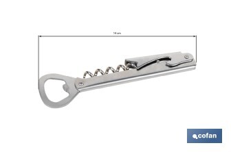 Sacacorchos con abridor | Material: Acero inoxidable | Adecuado para uso profesional | Diseño compacto y duradero | Longitud: 14 cm - Cofan