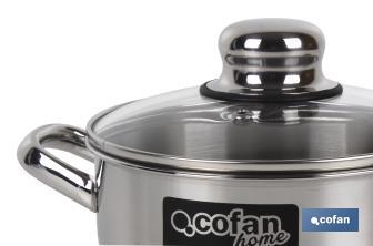 Panela Inox modelo Polenta com tampa de vidro e asa inox - Cofan