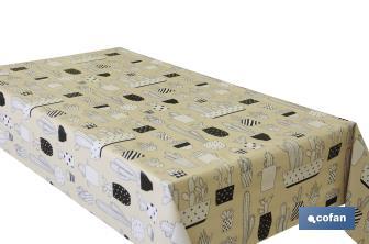 Oilcloth roll with cactus print and beige background - Cofan