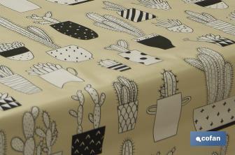 Oilcloth roll with cactus print and beige background - Cofan