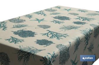 Resin-coated digital print tablecloth roll | Design with element pattern from sea water | 50% cotton and 50% polyester | Size: 1.40 x 25m - Cofan