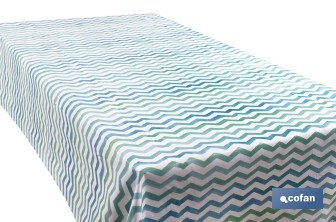 Rouleau de nappe antitache avec impression numérique avec un design avec des rayures | 50 % de coton et 50 % de PVC | Dimensions : 1,40 x 25 m
 - Cofan