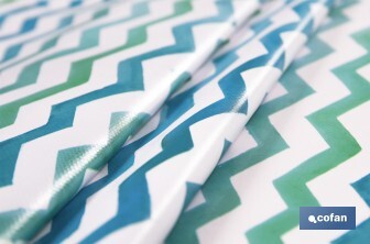 Rouleau de nappe antitache avec impression numérique avec un design avec des rayures | 50 % de coton et 50 % de PVC | Dimensions : 1,40 x 25 m
 - Cofan