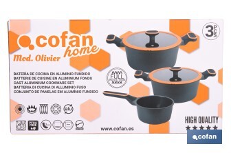 Full induction cookware set | 3 Pieces | Die-cast aluminium - Cofan